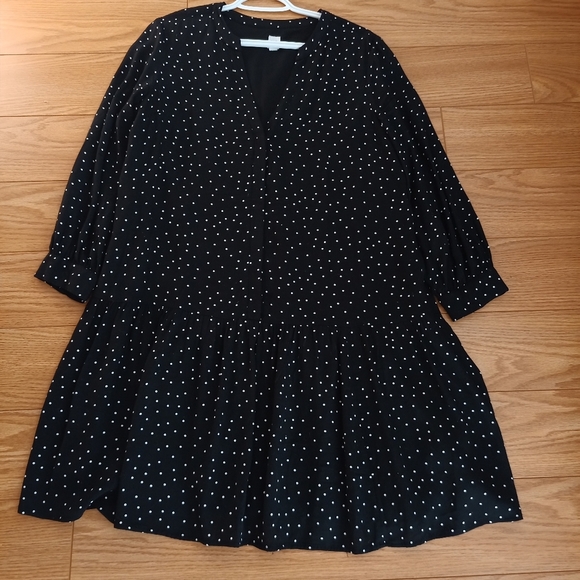 Gap black white polka dot peplum drop waist dress long sleeve - Picture 7 of 10